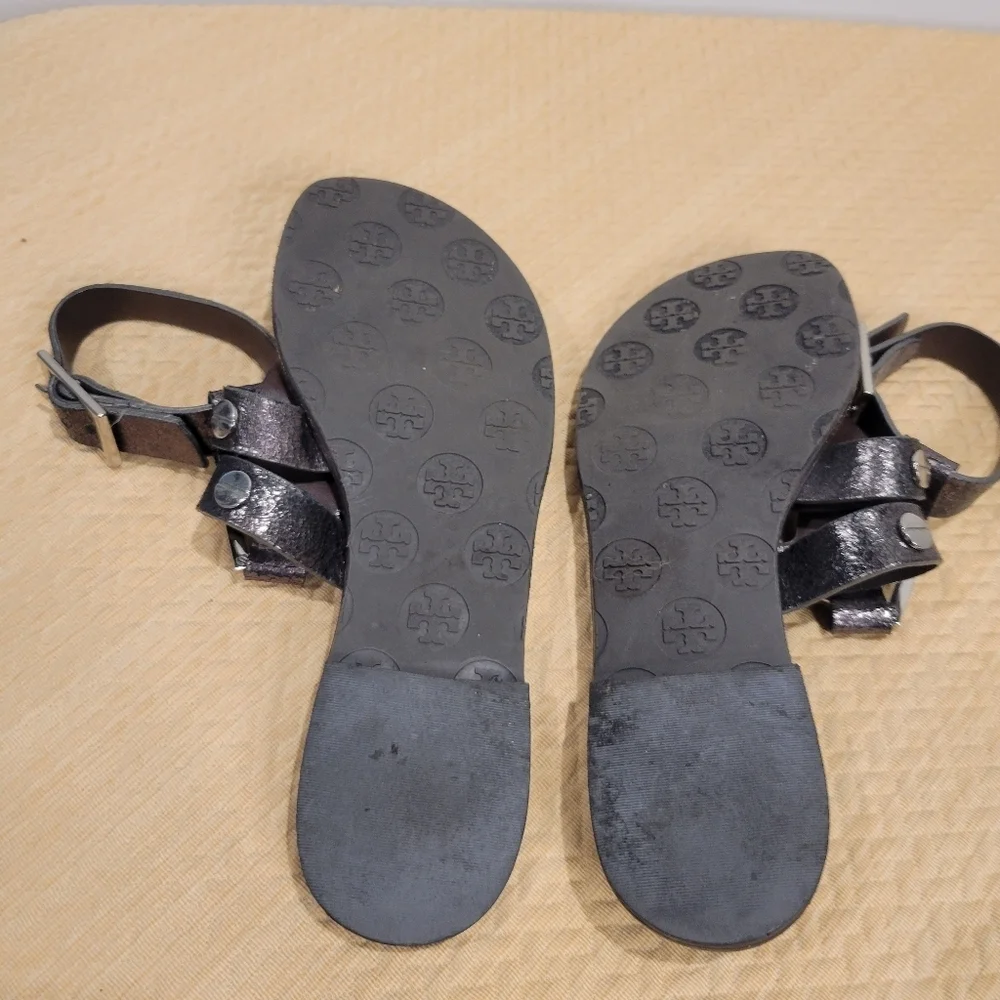 Tory Burch Size 6m Briza Metallic Leather Sandals FLAWED